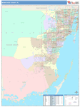 Miami Dade County Wall Map Color Cast Style